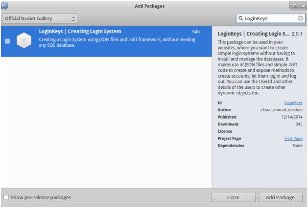 LoginKeys package being shown in the search results
